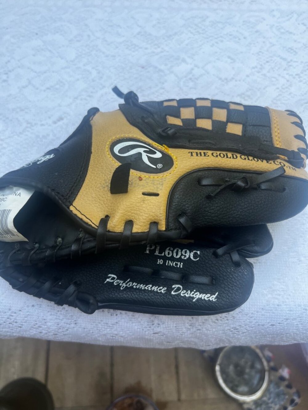 Rawlings Youth Baseball Glove PL609C 10-Inch Black & Tan Leather With Basket Web - Picture 2 of 6